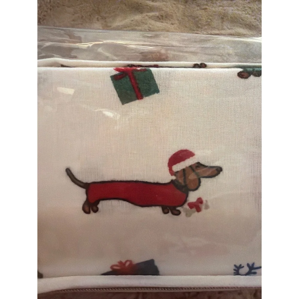Joyland Christmas Dachshund Dog Cotton Sheet Set Twin Twin XL White Holiday New